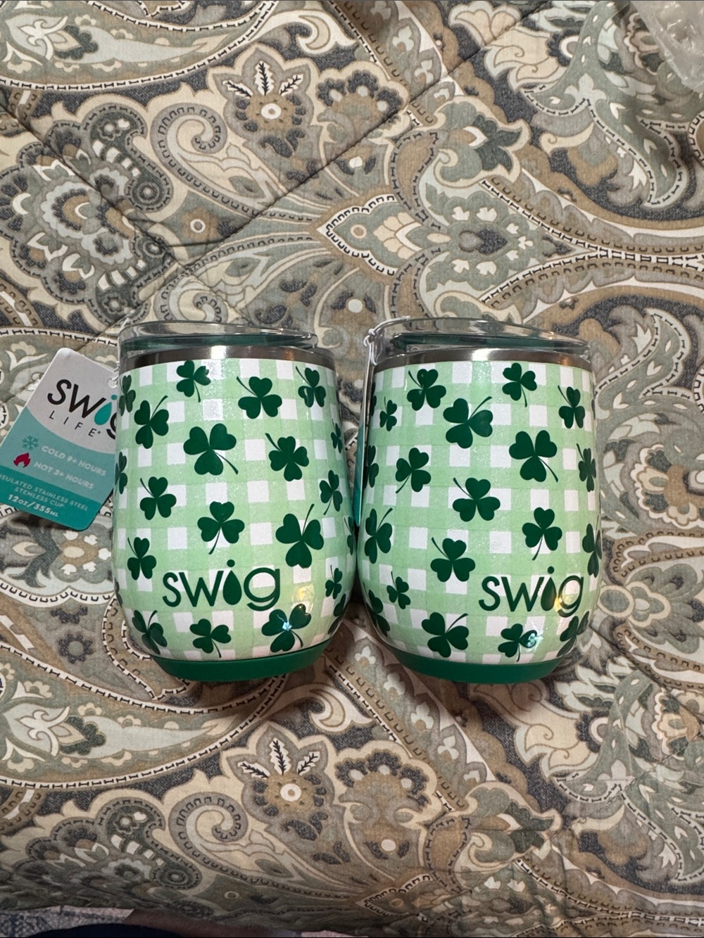 Swig Green Shamrock Plaid Insulated Stemless Wine Tumblers - Set of 2